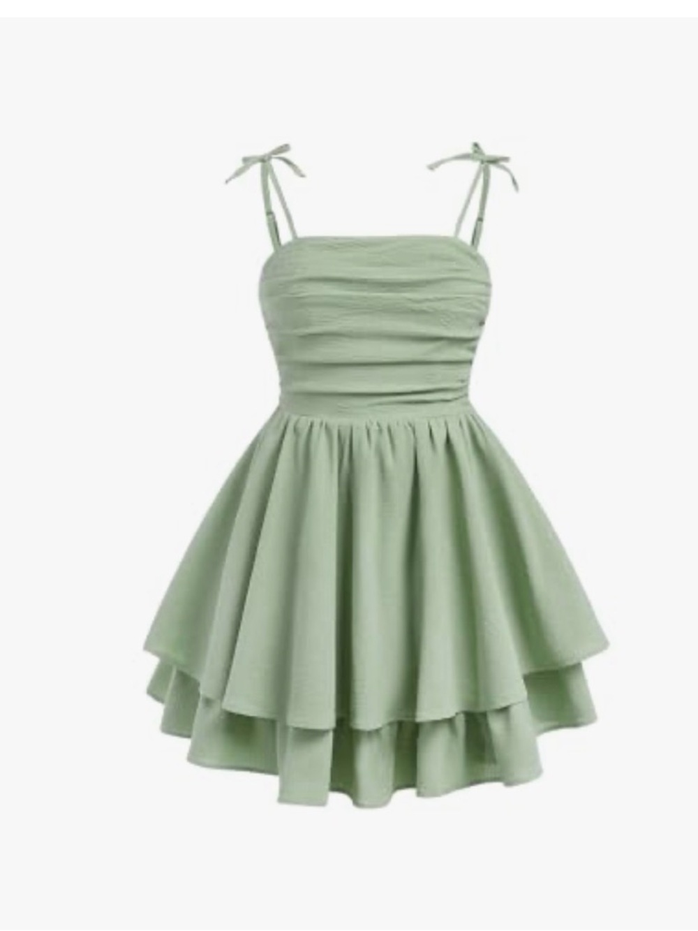 Girls' Sage Green Tiered Spaghetti-Strap Dress